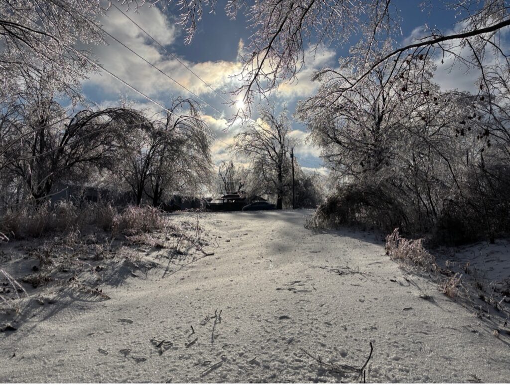 Street encased in ice